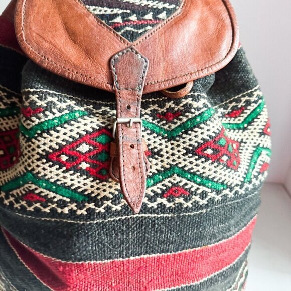 Vintage Handmade Ethnic Kilim Leather LArge Backpack main image 10